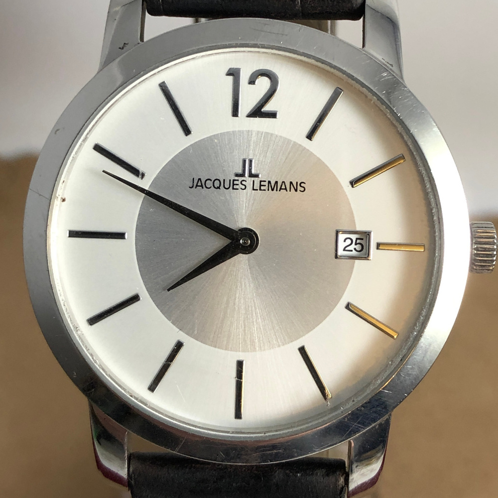 Vintage Jacques Lemans Silver Tone Watch Black